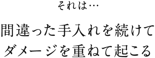 それは 間違った手入れを続けてダメージを重ねて起こる